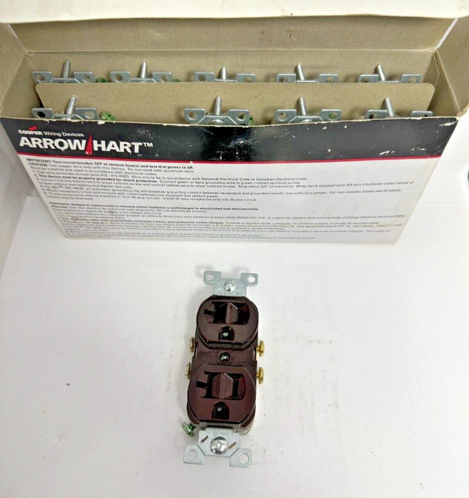 (Box of 10) CR20B Brown Duplex Receptacles 20A 125V 2-Pole 3-Wire Grounding