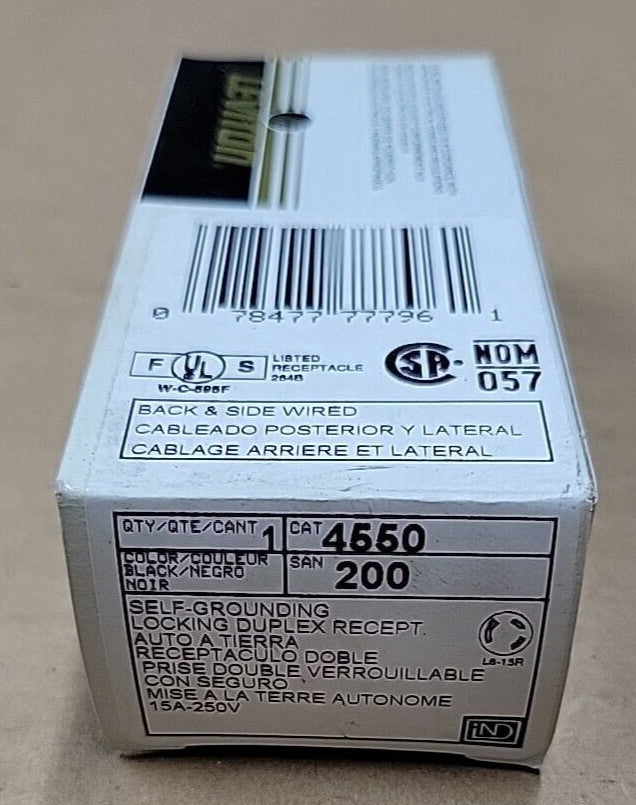 Leviton Duplex Locking Rec 4550 Black Industrial 2-Pole 3 Wire NEW