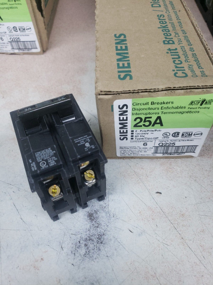 1- NEW Siemens Q225 25 Amp 2-Pole 120/240 V Circuit Breakers -