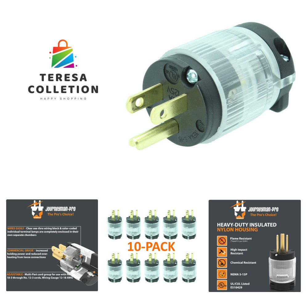 Durable 15 Amp LED Power Indicating NEMA Plug - 10-Pack for Indoors & Outdoors