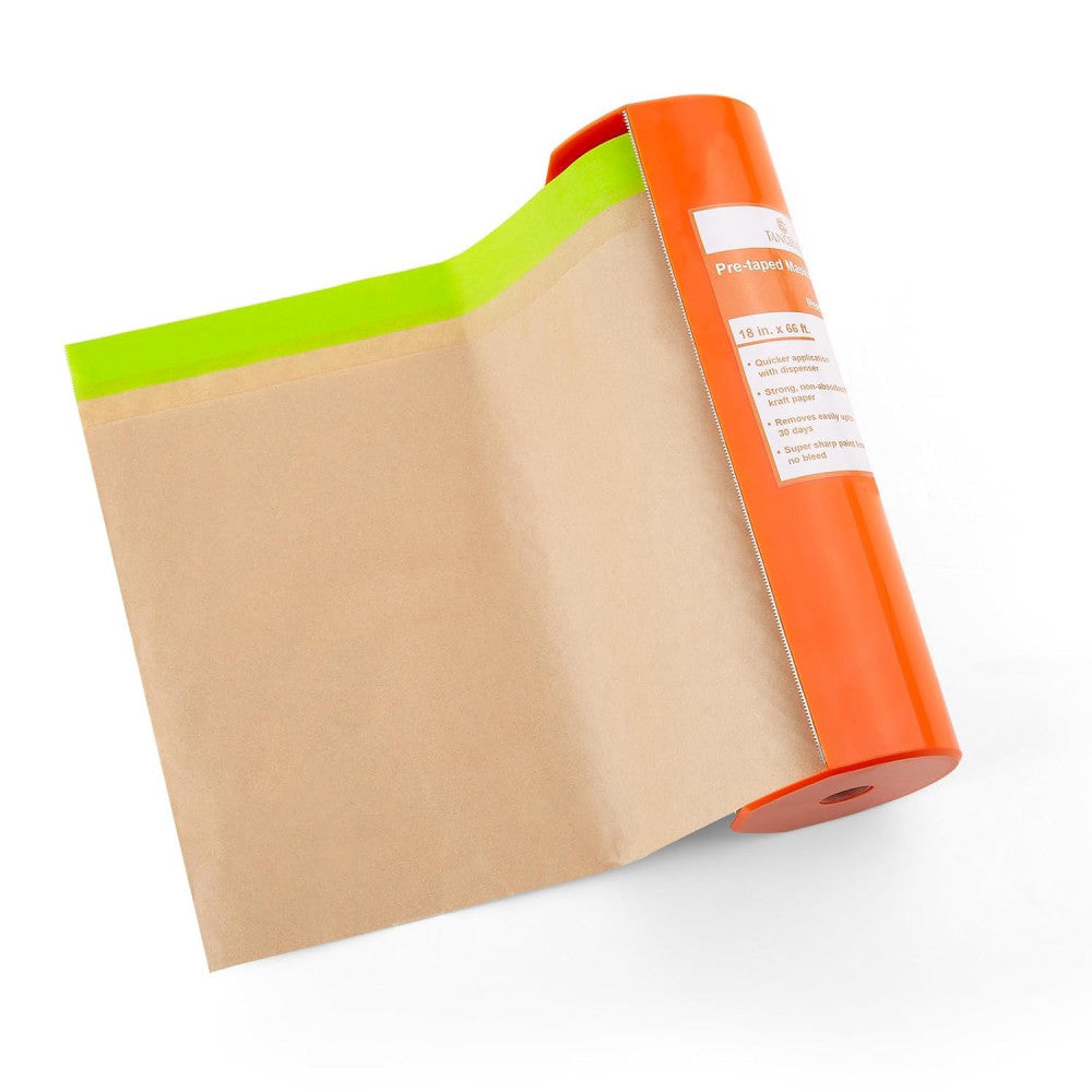 Pre-Taped Masking Paper with Dispenser - 18" x 66' Painters and Brown 