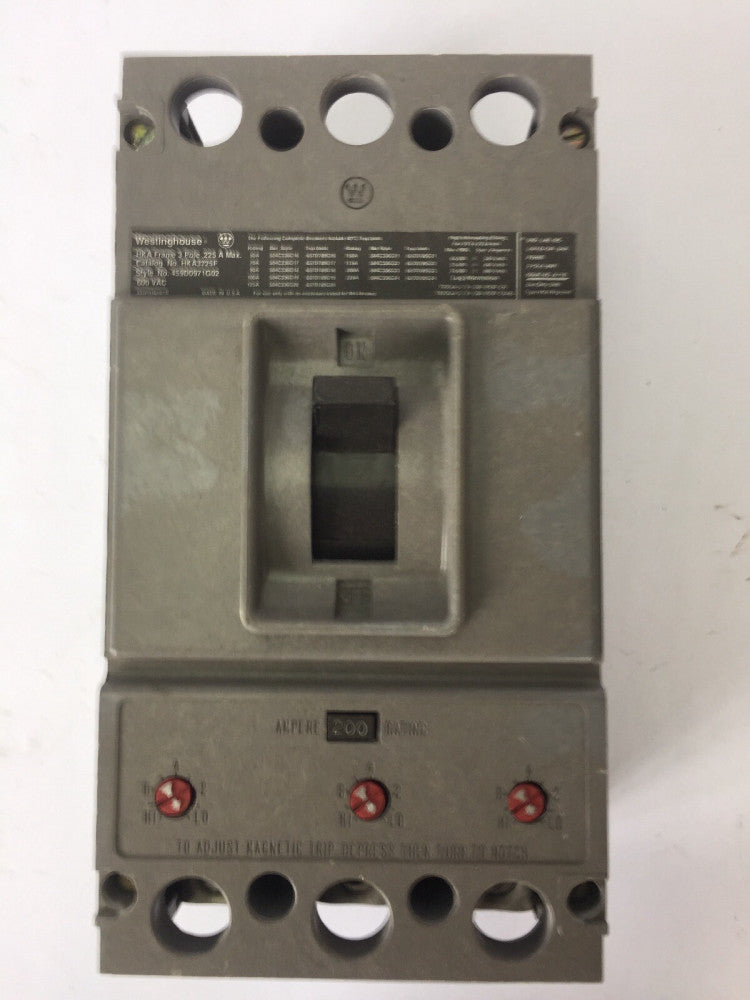 WESTINGHOUSE HKA3225F CIRCUIT BREAKER 600VAC 225A 3 POLE TRIP UNIT 200A