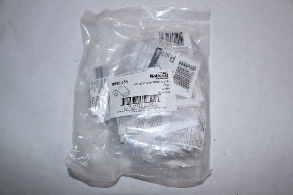 (10-Pk) National Hardware Ferrule and Stop Aluminum 3/16" Dia. Cable N830-354