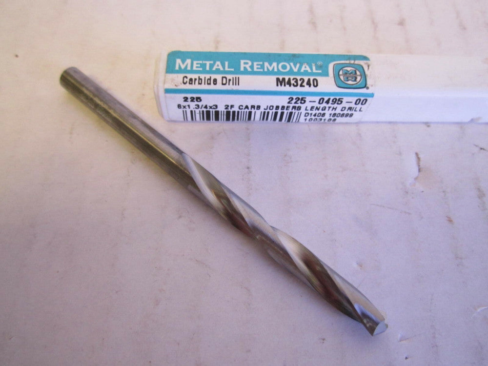 Metal Removal (M43240) #6 x 1-3/4 x 3" Carbide 2-Flute Jobber Length Drill Bit 