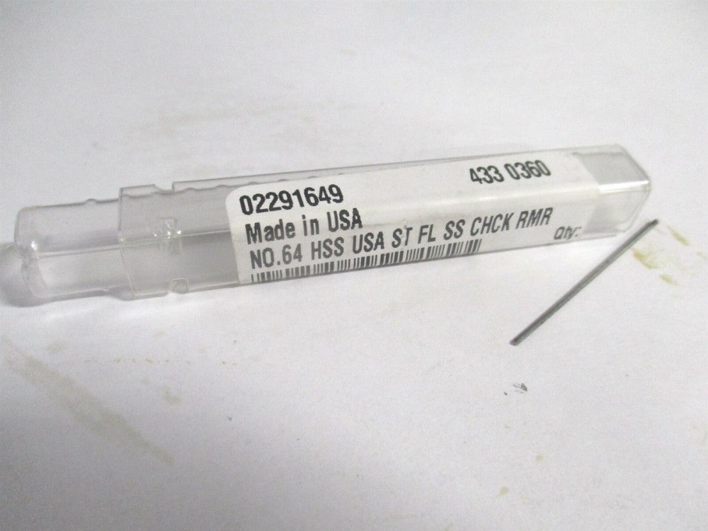 (433-0.0360) #64 x 1/2" x 1-1/2" OAL 3-Flute Straight Shank HSS Chucking Reamer 