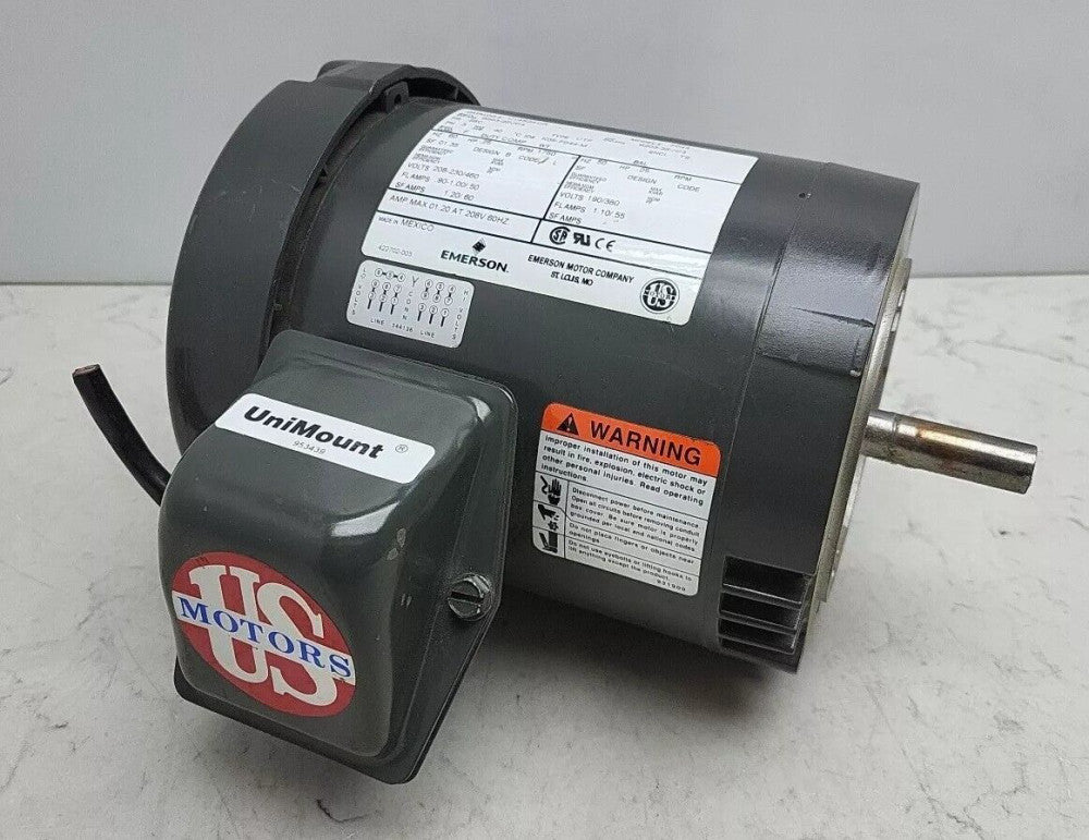US Motors U14S2ACR Unimount Motor 1/4 Hp 3 Phase 1750 Rpm Tefc Model F044 Used