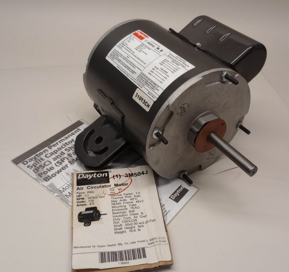 Dayton 3M504J Air Circulator Motor 1ph 1/4hp 115V 60hz 1075rpm/2Spd TEAO-48YZ