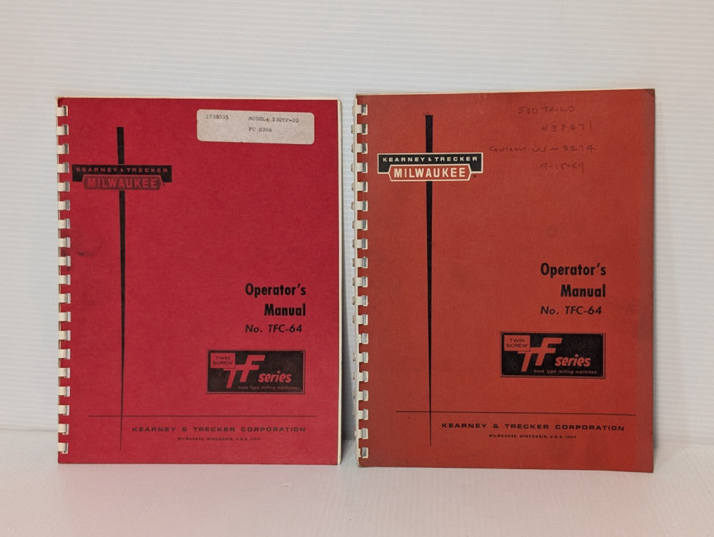 Lot of 2: Kearney & Trecker Milwaukee Operator's Manuals for TFC-64 Twin Screw
