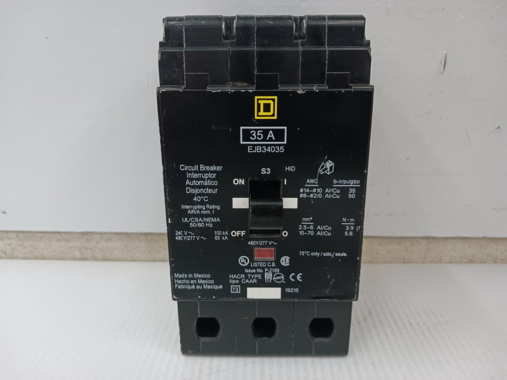 Square D 35 Amp Bolt-On Circuit Breaker 3 Pole 480Y/277 VAC 65kA EJB34035