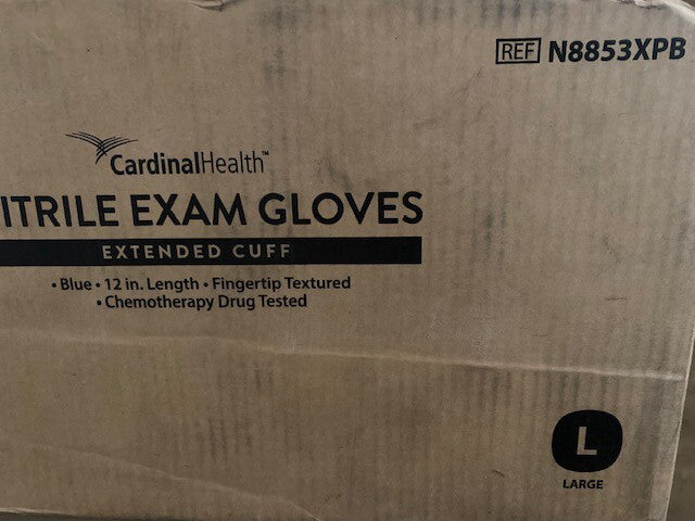 1,000 Cardinal Health N8853XPB - Extended Cuff Powder-Free, Nitrile Exam Gloves