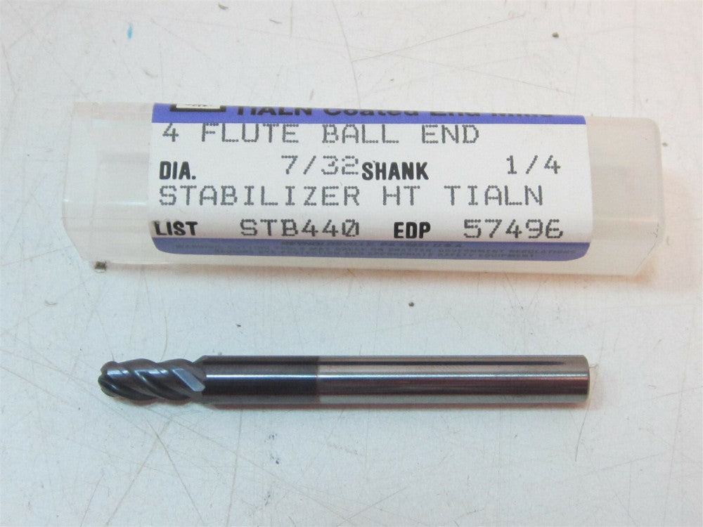 Niagara (57496) 7/32" Carbide TIALN 4F RH Ball End Mill 1/4 Shank 7/16 LOC