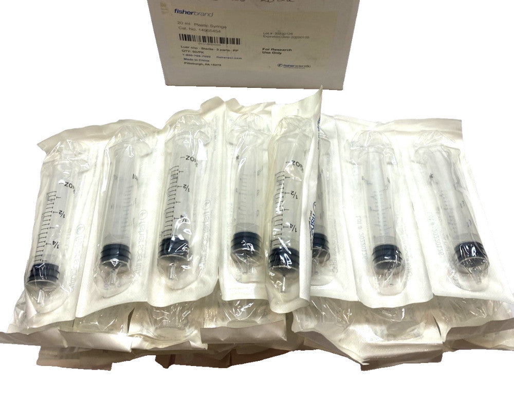 Fisher Scientific 14‑955‑454 20 mL Sterile Plastic Luer Slip Syringe LOT OF 50