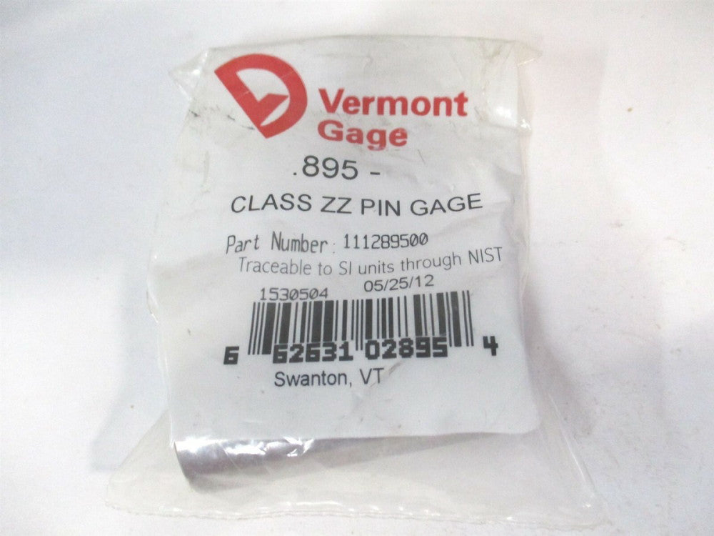 Vermont Gage (111289500) 0.895" Diam Class ZZ Minus Plug & Pin Gage 
