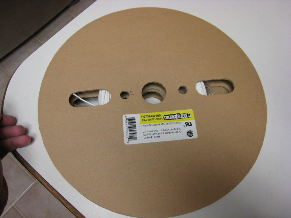 3/64" ID / 2mm ThermOsleeve WHITE  Polyolefin 2:1 Heat Shrink tubing 100' spool