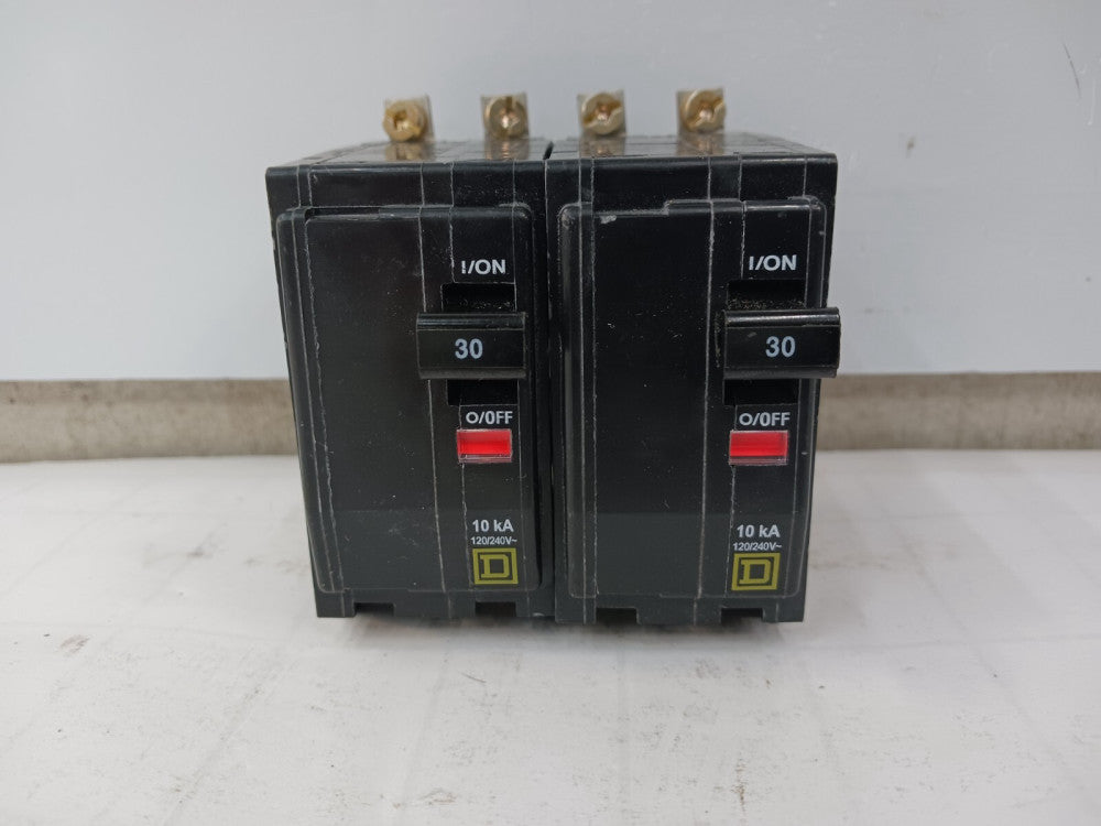 2) SQUARE D 30 AMP CIRCUIT BREAKER 2 POLE 120/240 VAC QOB230 LOT OF 2