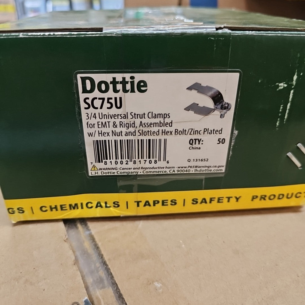 BOX OF 50 DOTTIE SC75U Conduit Clamp EMT; Strut Use, 3/4"  Steel LOT