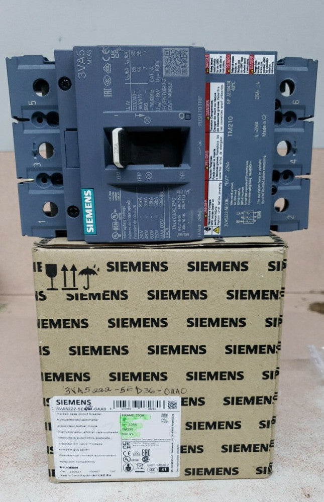 Siemens 3VA5222-5ED36-0AA0 225A 3 Pole Circuit Breaker