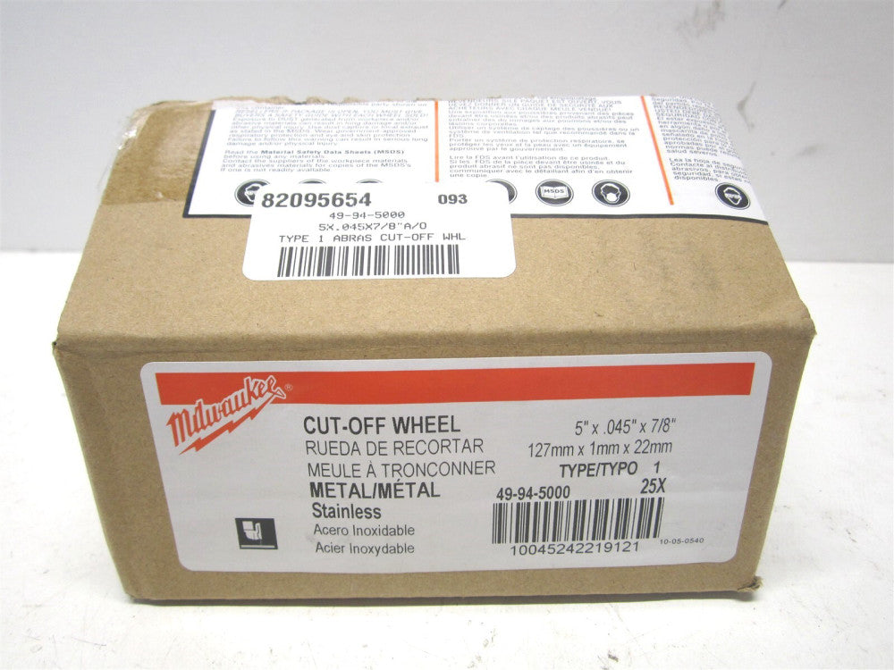 Milwaukee (49-94-5000) 5" x .045" x 7/8" (Type 1) Cut-Off Wheel - Pack of 25 