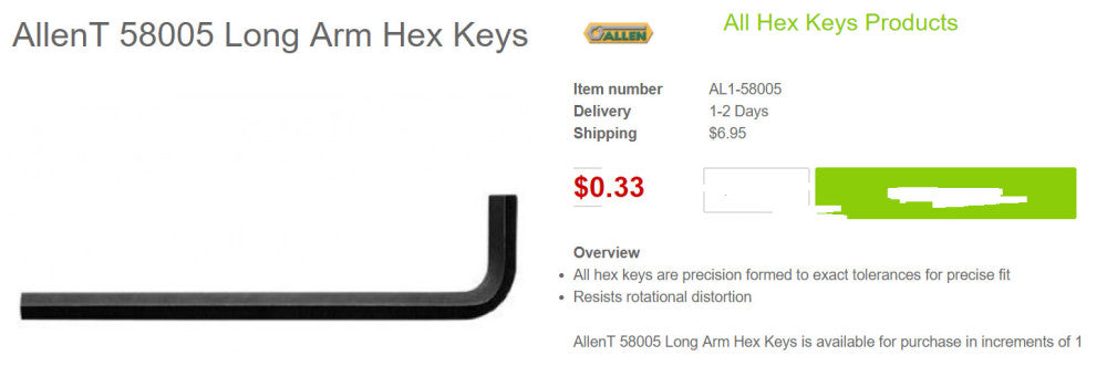 (100) Pack 7/64” (0.109”) Allen T 58005 Long Arm Hex Keys [A6S5]                