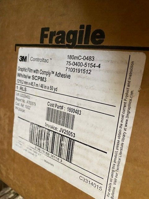 3M Controltac™ Graphic Film with Comply Adhesive 180mC-0483, White 48 in x 50 yd