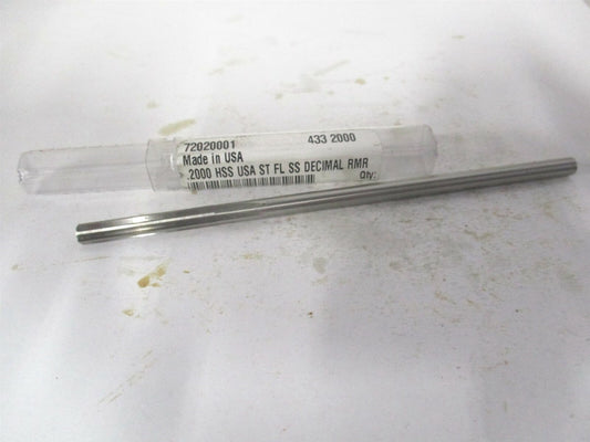 (433-0.2000) 0.2" x 1-1/4" x 5" OAL 6-Flute Straight Shank HSS Chucking Reamer 