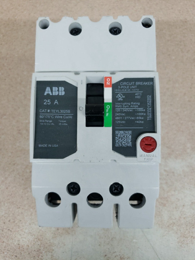 ABB TEYL3025B 25 Amp 3 Pole 480Y/277V bolt on Circuit Breaker NTO