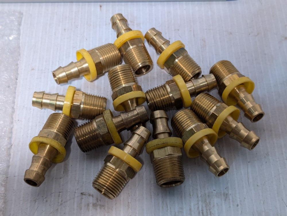Lot of 13 MSC 48769210 Push-On Hose Male Connector: 3/8" NPTF, Brass, 3/8" Barb