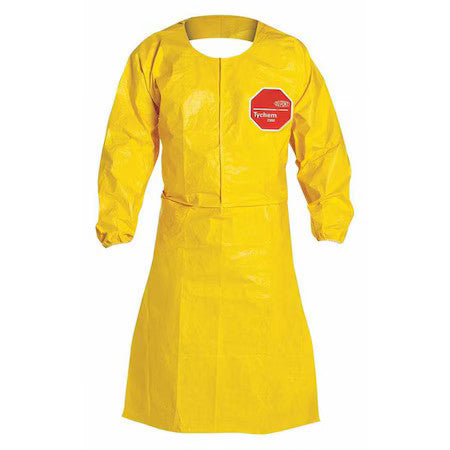 Dupont Qc275byl4x002500 Sleeved Apron. Elastic Wrists. 44" Long. Neck Loop W/