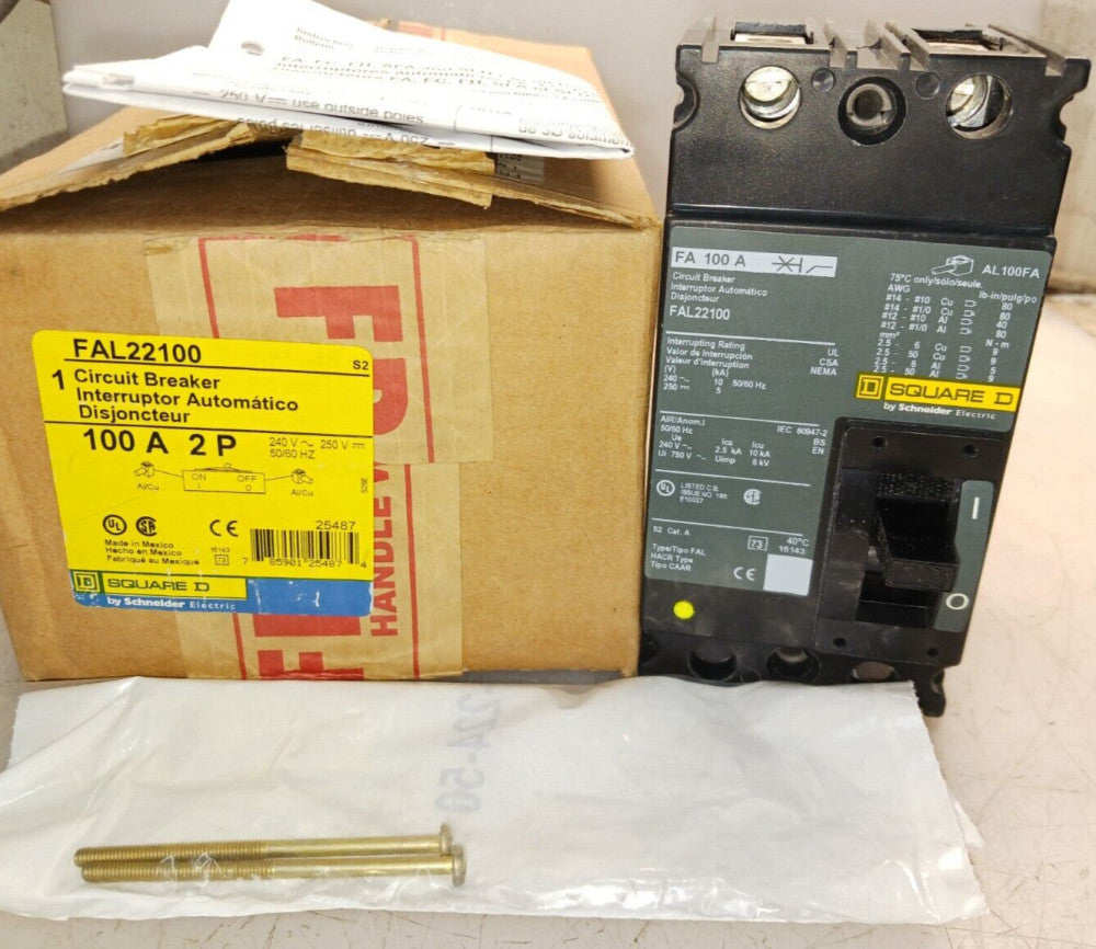 NEW SQUARE D FAL22100 CIRCUIT BREAKER 100 AMP 2P 240 VAC 10kA NIB
