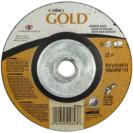 Zoro Select 05539502843 Depressed Center Grinding Wheel, Type 27, 4 1/2 In Dia,