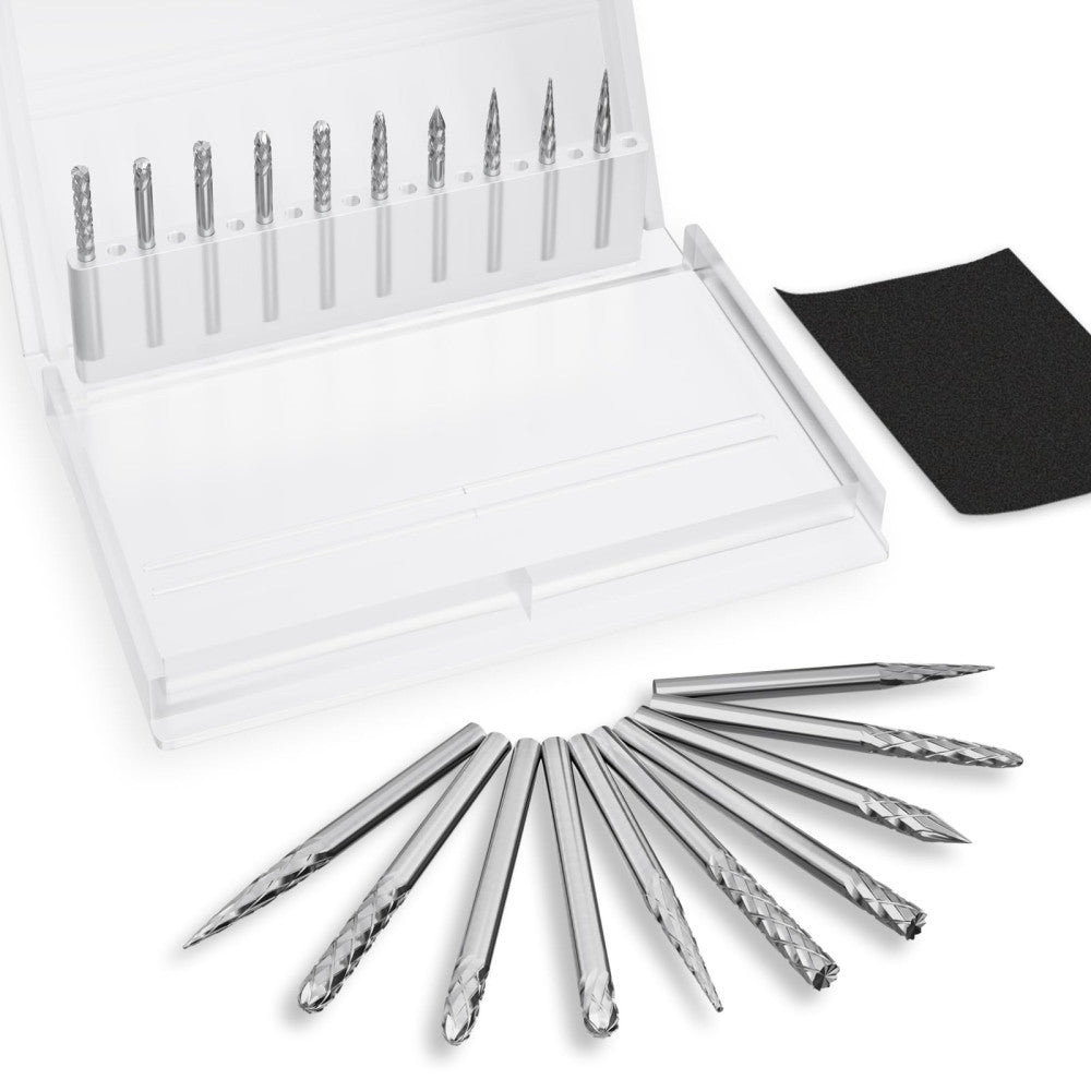 CATITO Carbide Burr Set Die Grinder Bit 10Pcs 1/8" Shank Double Cut Carbide R...