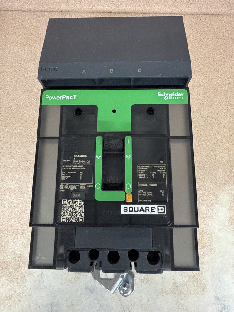 Square D I Line Circuit Breaker BDA34025Y 3 Pole 25 Amp 480/277 Volt NNB