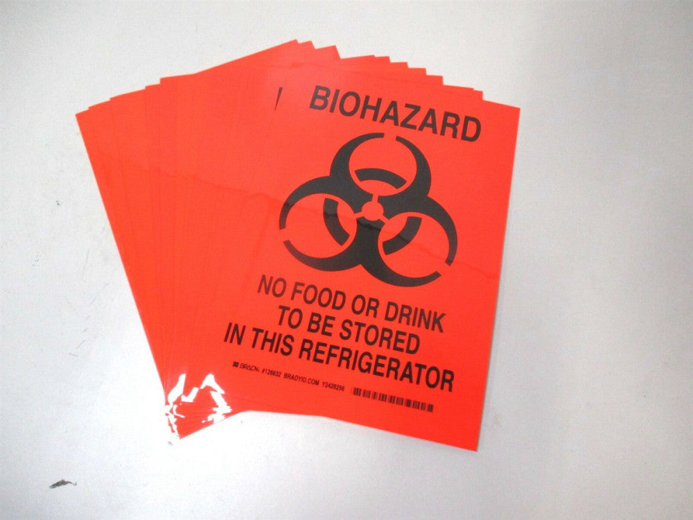 Brady (126632) 7" x 10" Biohazard No Food Or Drink To Be Stored - Lot of 11