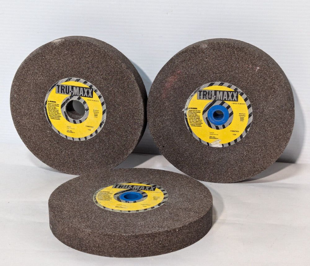 Lot of 3: Tru-Maxx 7x1x1 60 Grit Coarse Aluminum Oxide Grinding Wheels, 3600RPM