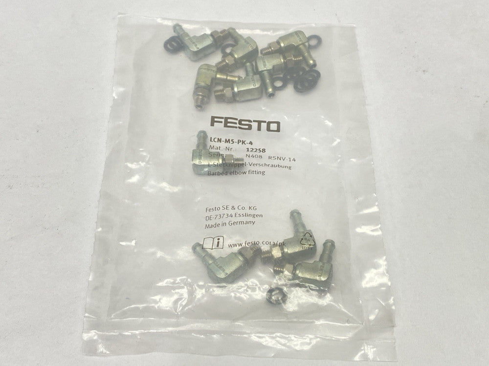 Festo LCN-M5-PK-4 Barbed Elbow Fitting 2.9mm 12258 PKG OF 10
