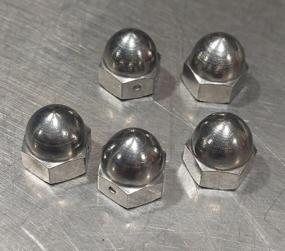 Lot Of 5 - 6RA59 Cap Nut: 3/8"-16 Thread, Plain, 18-8 Stainless Steel .0625" Ht