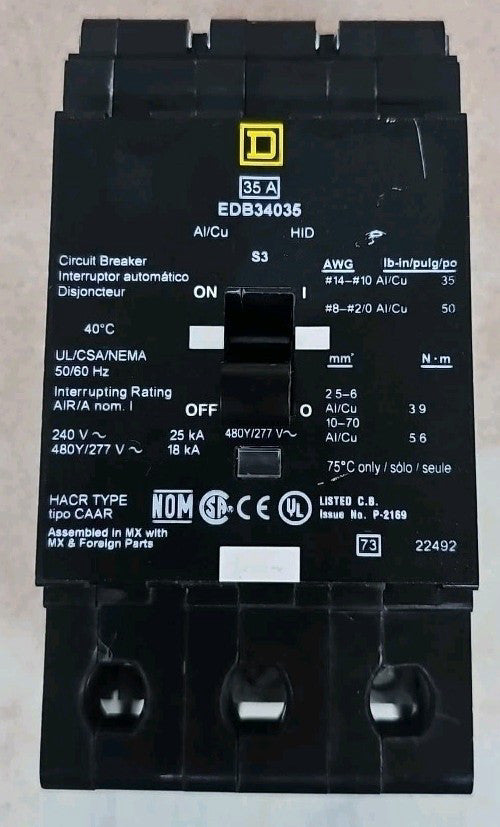 NTO SQUARE D EDB34035 U 35A 480V 3P NT