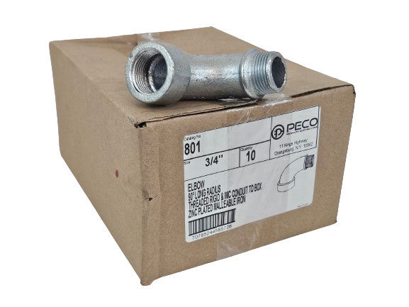 (10) PECO 801 3/4" Rigid 90Deg Elbow Zinc Plated Malleable Iron APPLETON ELMFL