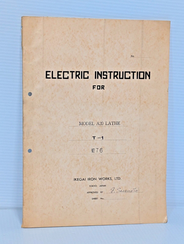 Ikegai Iron Works T1 No. 76 Lathe Electric Instruction Manual, as shown