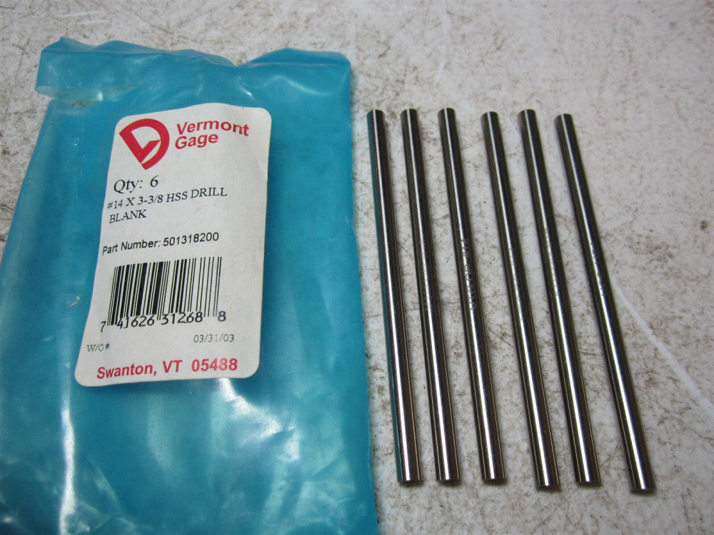 Vermont Precision Tools (501318200) Size #14 x 3-3/8 HSS Drill Blank - Pack of 6