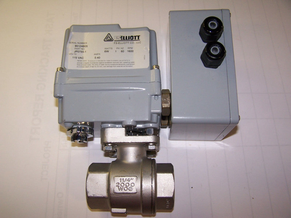 ELLIOTT SS 1-1/4" NPT ACTUATOR BALL VALVE 6W 1P 1600 RPM 2000 WOG 115V JP0755-1