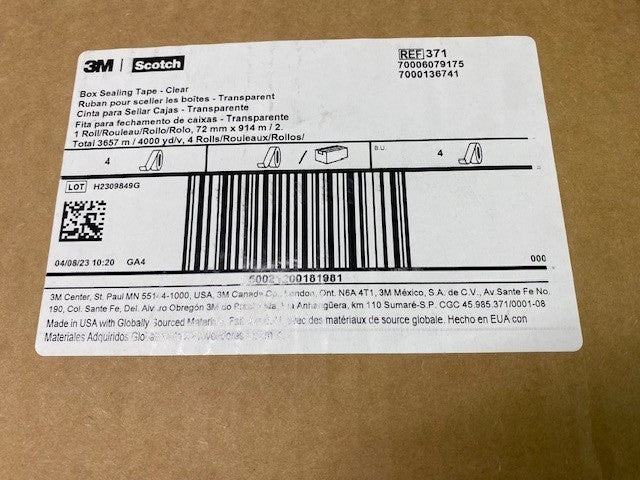 (Box Of 4) 3m Scotch 371 Box Sealing Tape 72mm X 914m