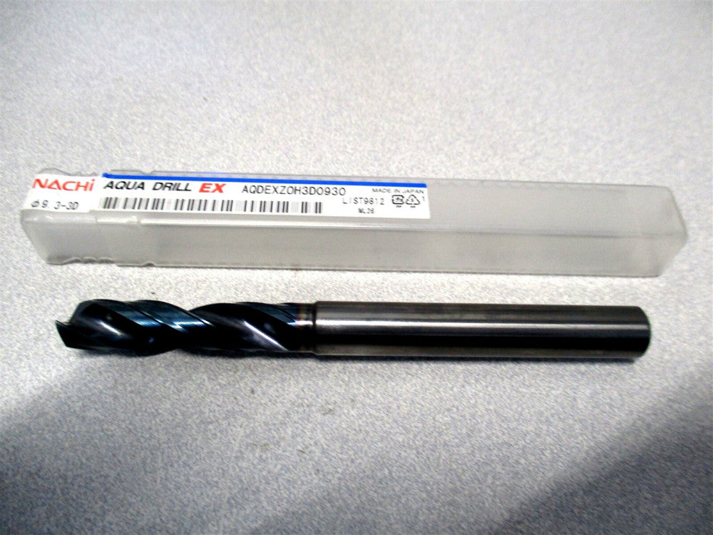 Nachi (0719406) 9.3mm x 106mm OAL 2-Flute RH Carbide Aqua Ex Flat Bottom Drill
