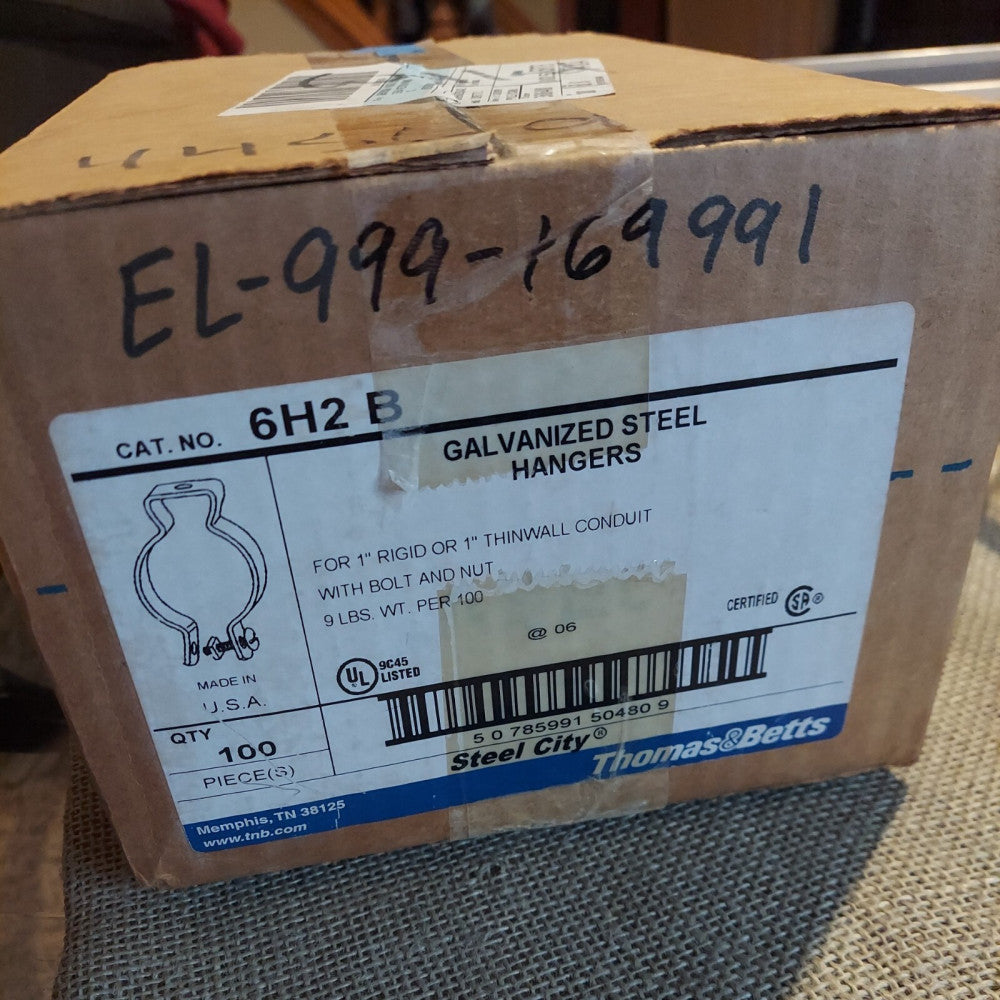 Lot of 100 - THOMAS & BETTS 6H2-B / 6H2B Galvanized Steel Hangers w/ Bolt & Nut