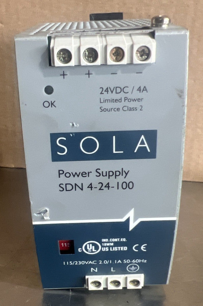 Nos Surplus Sola SDN4-24-100 DIN Rail Power Supply 115/230V 3.8A 24VDC