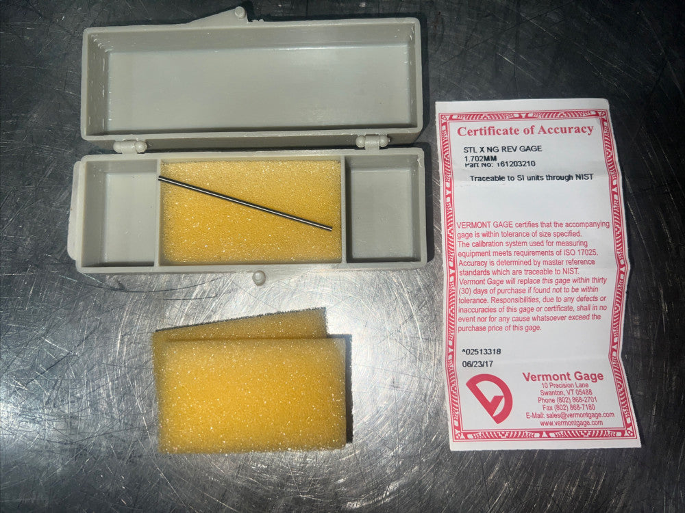 Vermont Gage STL X NG REV GAGE 1.702 MM Nos Surplus