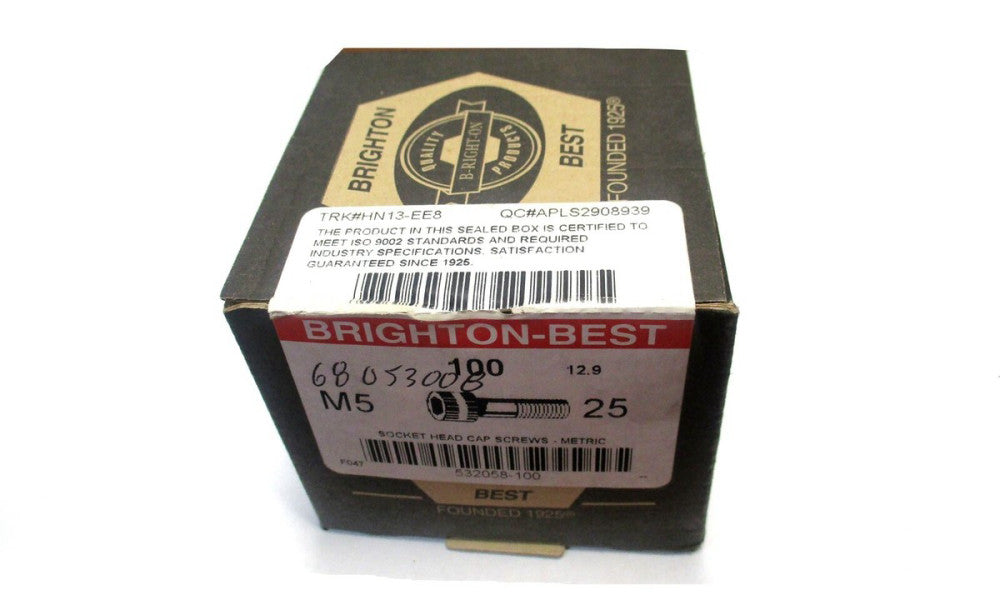 Brighton (532058) M5x0.80 Coarse 25mm OAL 4mm Hex Socket Cap Screw - Lot of 100