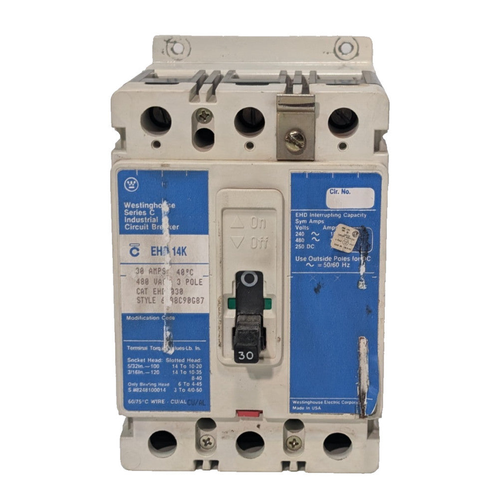 Westinghouse EHD14K Series C Industrial Circuit Breaker, 30A, 3-Pole
