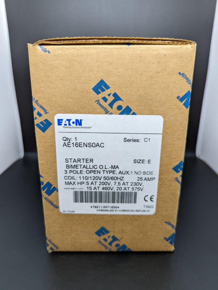 Eaton AE16ENS0AC Size E 120V 25 Amp Open Starter 1NO Aux New In Box