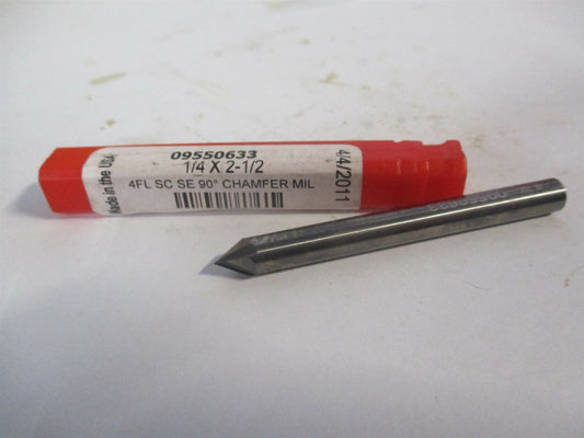 (942500060) 1/4" x 1/4" x 2-1/2" OAL 60° 4-Flute Solid Carbide Chamfer Mill